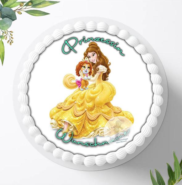 Prinzessin Belle mit Wunschname, Tortenaufleger Ø 20cm, 0307z